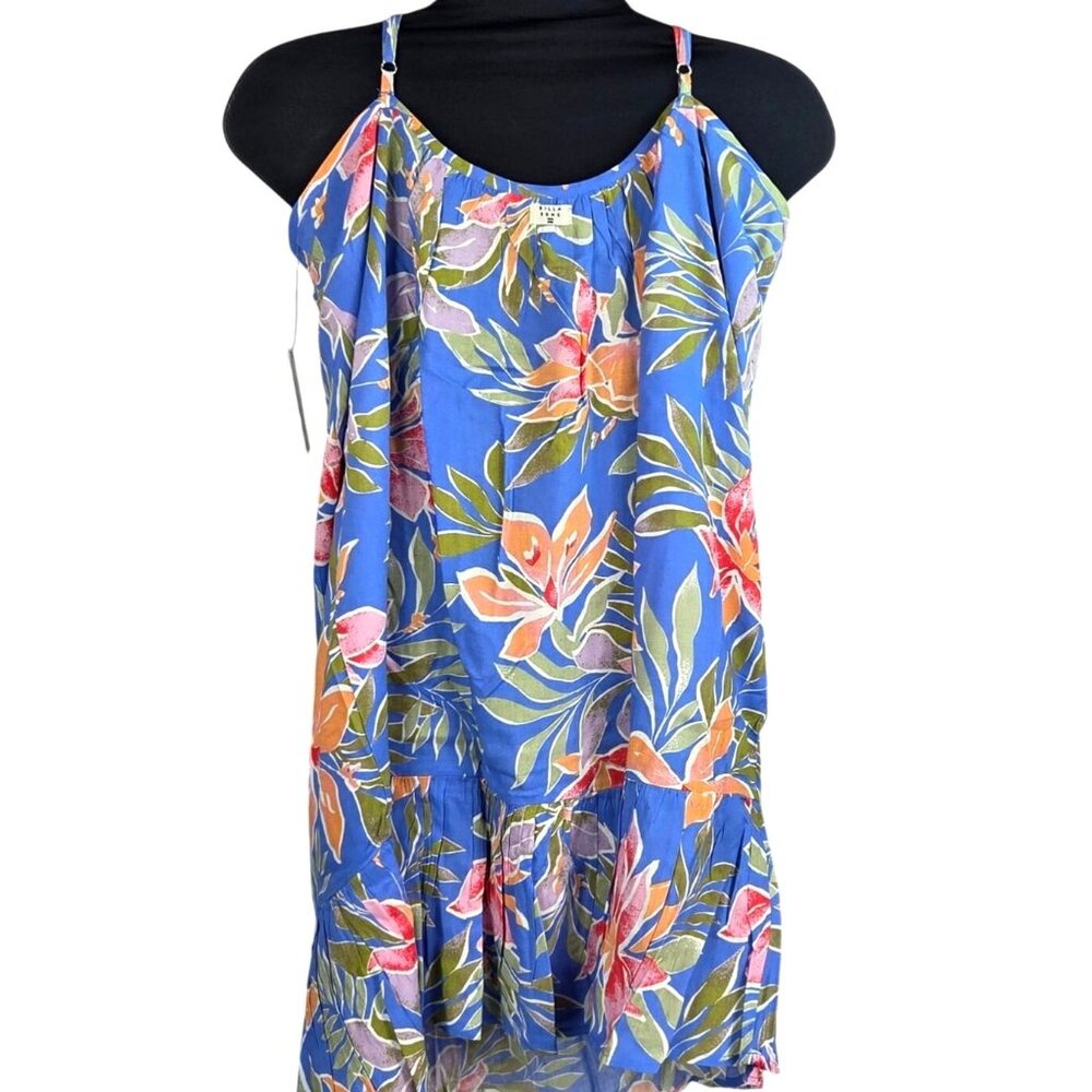 Billabong Womens Sunny Daze Mini Dress XL Blue Floral Sleeveless Relaxed NWT - Picture 2 of 7